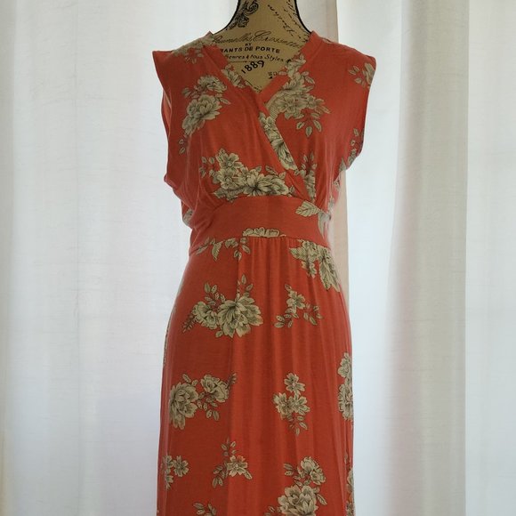 croft & barrow Dresses Womens Orange Floral Print Short Sleeve Knit